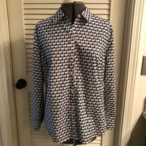Charter Club Navy/White Button Down Top Size 8